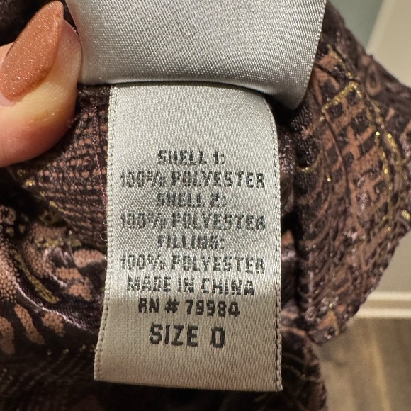 Chico’s Jacquard Quilted Vest Brown Metallic Pattern Zip Front Size 0 XS - Picture 10 of 14